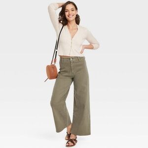 Universal thread high rise sailor wide leg ankle jeans olive green size 0
